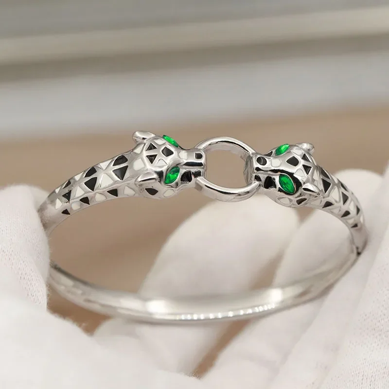 316L Stainless Steel Green Eyes Leopard Bangles for Women Fashion Brand Jewelry Classic Animal Bracelets  Accessories