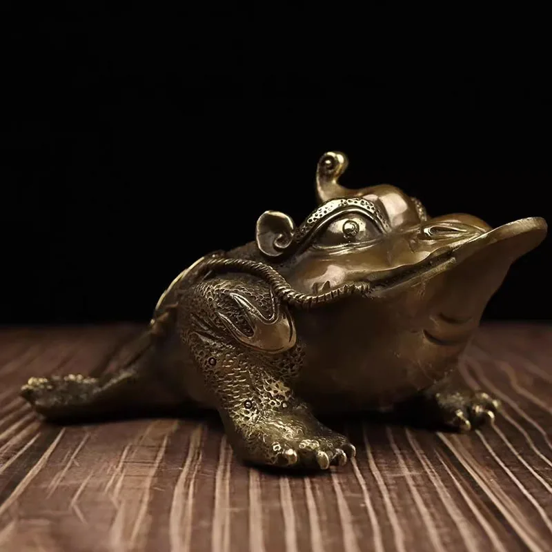 Antique Bronze Three-Legged Money Toad Statue - Lucky Wealth Toad with Coin Feng Shui Decor for Home Office Desk Living Room Gif