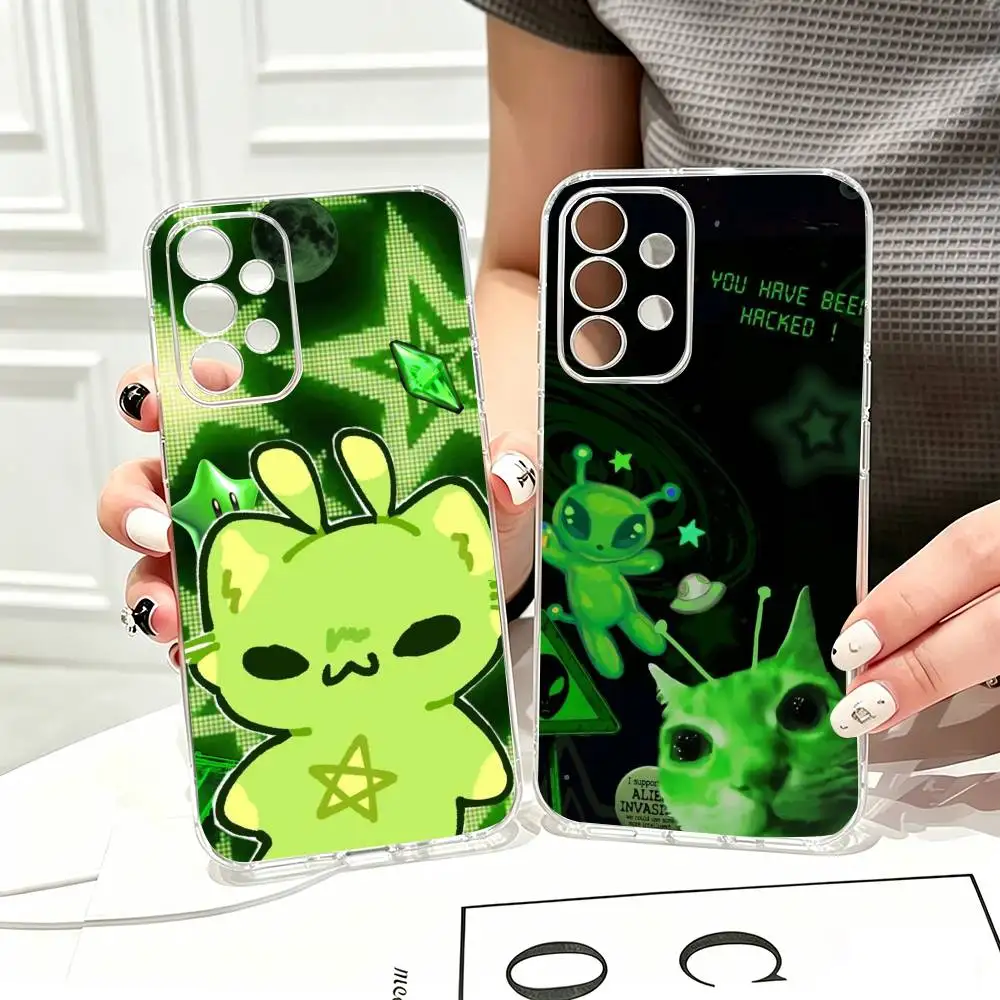 Alien Cat Green Funny Gnarpy Meme  Phone Case For Samsung S25,S24,S21,S22,S23,S30,Ultra,S20,Plus,Fe Transparent Cover