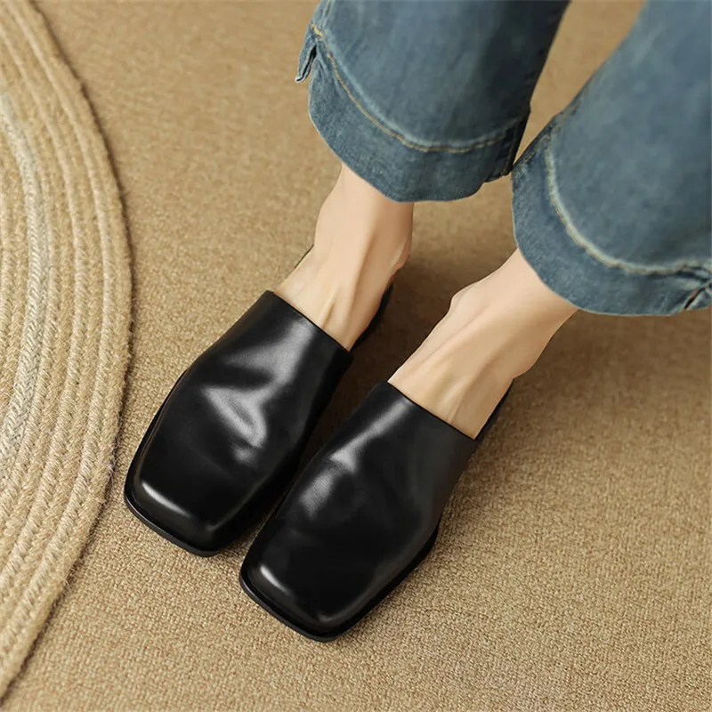 2023 Summer Women Shoes Mules Shoes for Women Square Toe Slippers Women Chunky Heel Cover Toe Slippers Shoes Zapatos De Mujer