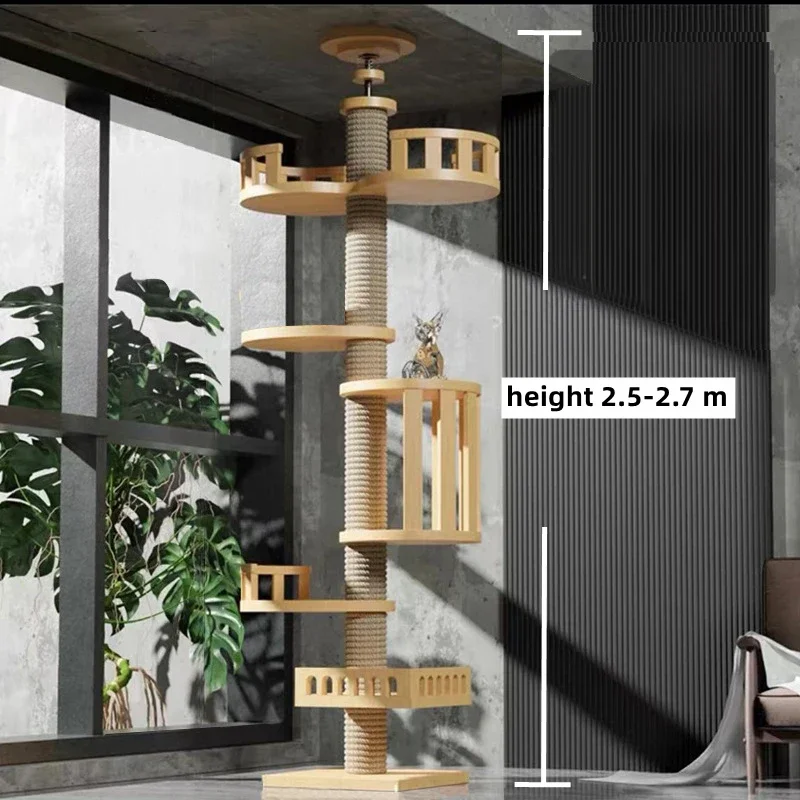 Ceiling Tower Adjustable Kitten Multi-Level Condo With Scratching Post Pad Hammock Pet Activity Center