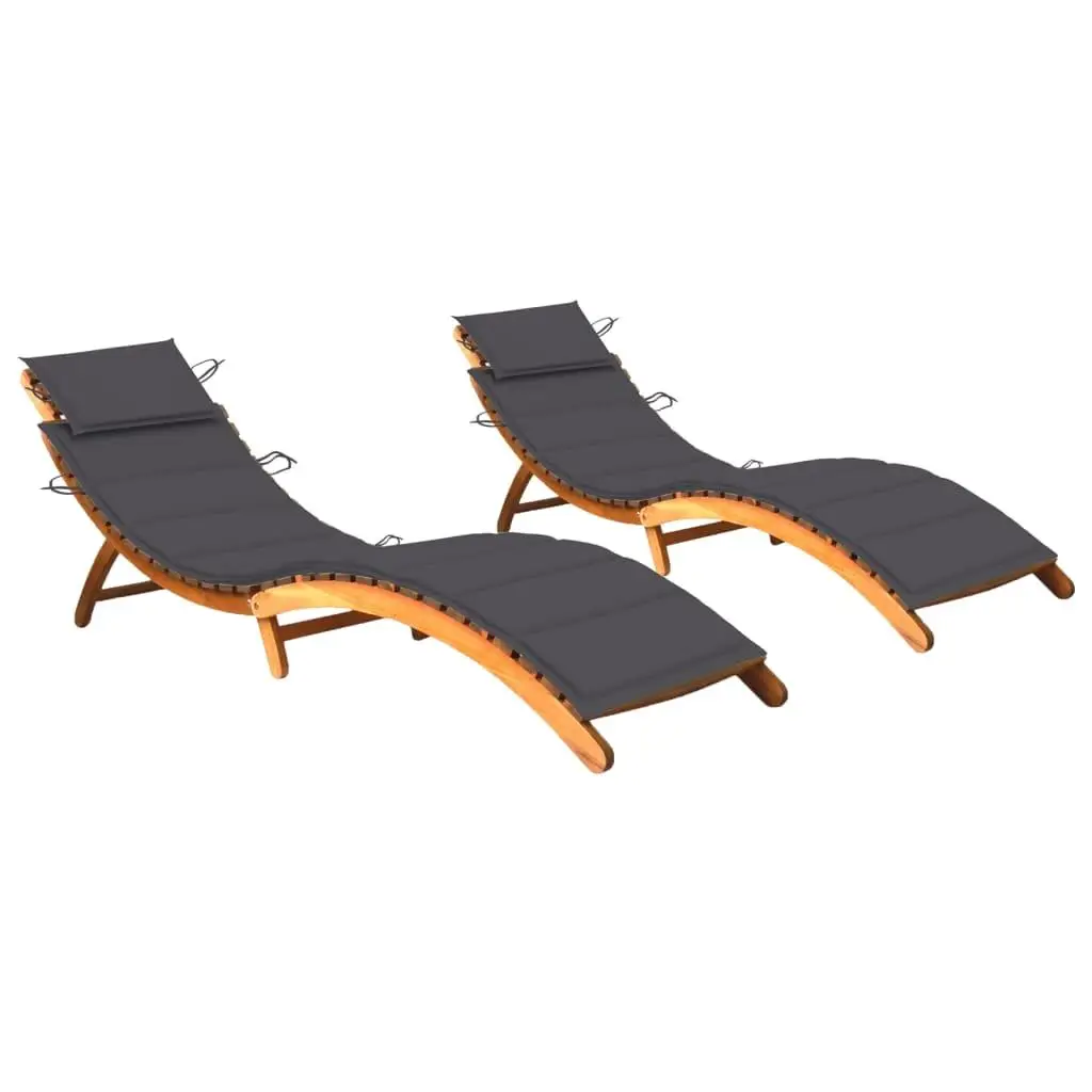 2-Piece Sun Lounger Set with Cushions - Durable Acacia Wood Outdoor Furniture