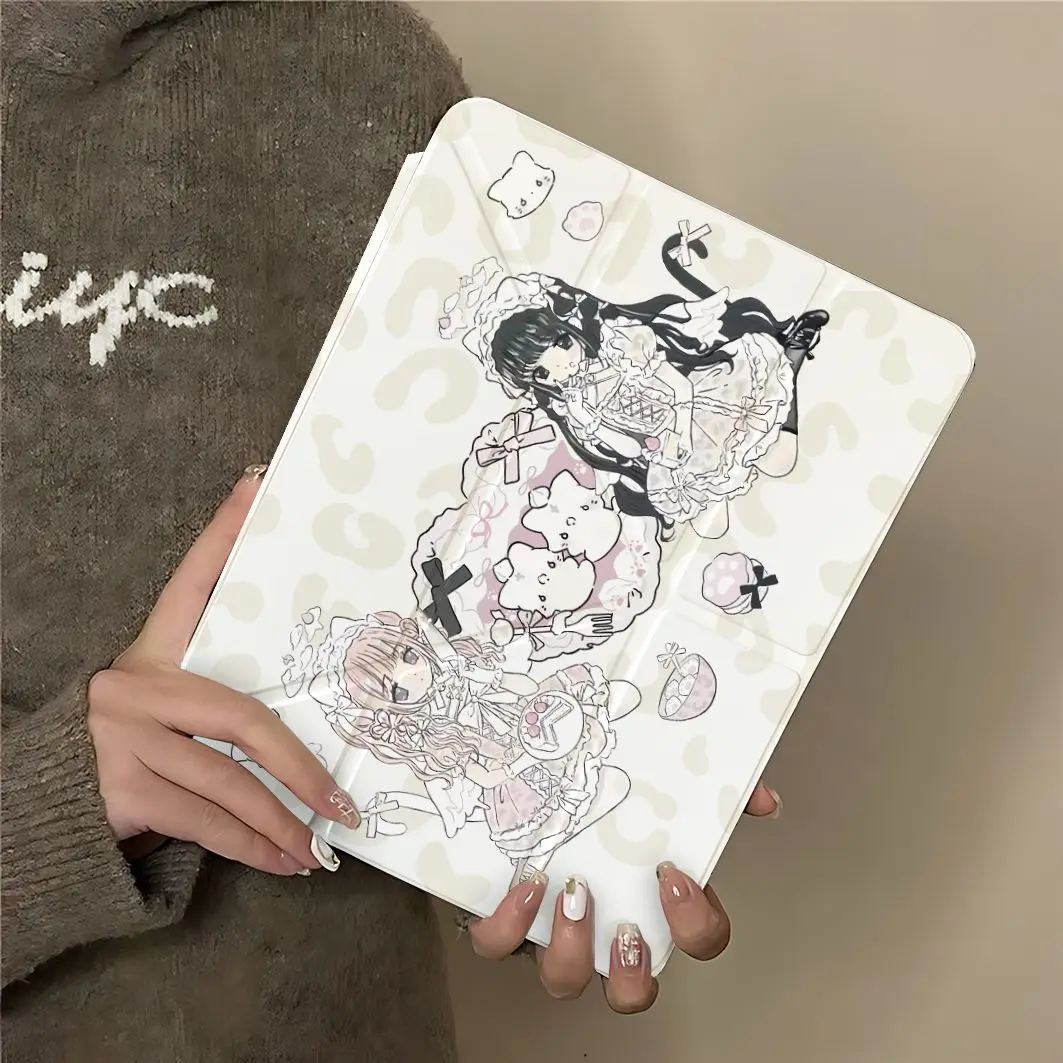 Sweet Lolita Girls iPad Case For iPad Pro 11 13in 2025 iPad Pro 12.9in Air7 10th 11th M4 M5 Y-Shaped Folding Protective Cover