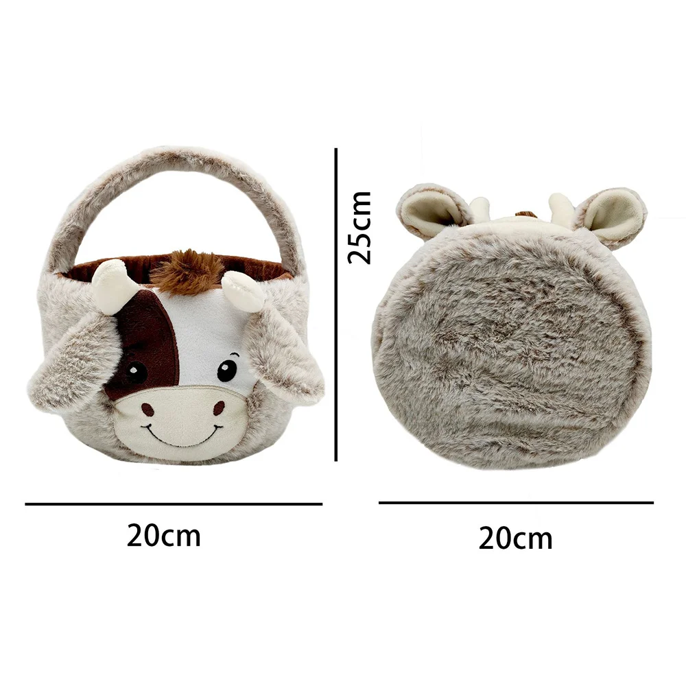 Cute Cartoon Cow Small Hang Bag Easter Basket Plush Doll Soft Filling Toy Children's Halloween Candy