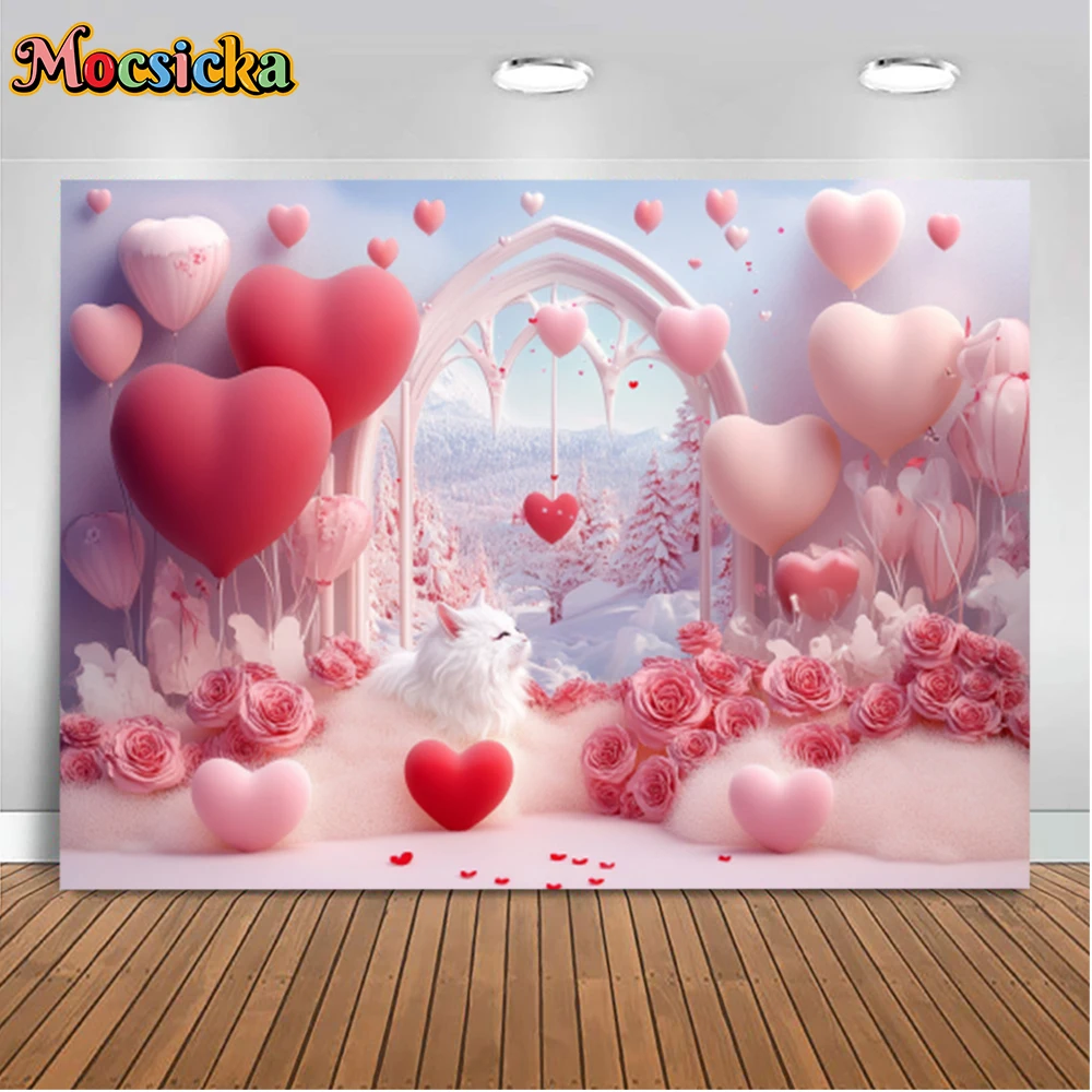 Mocsicka Valentine's Day Photography Backgrounds Pink Heart Maternity Holiday Party People Portrait Photo Backdrops Studio Props