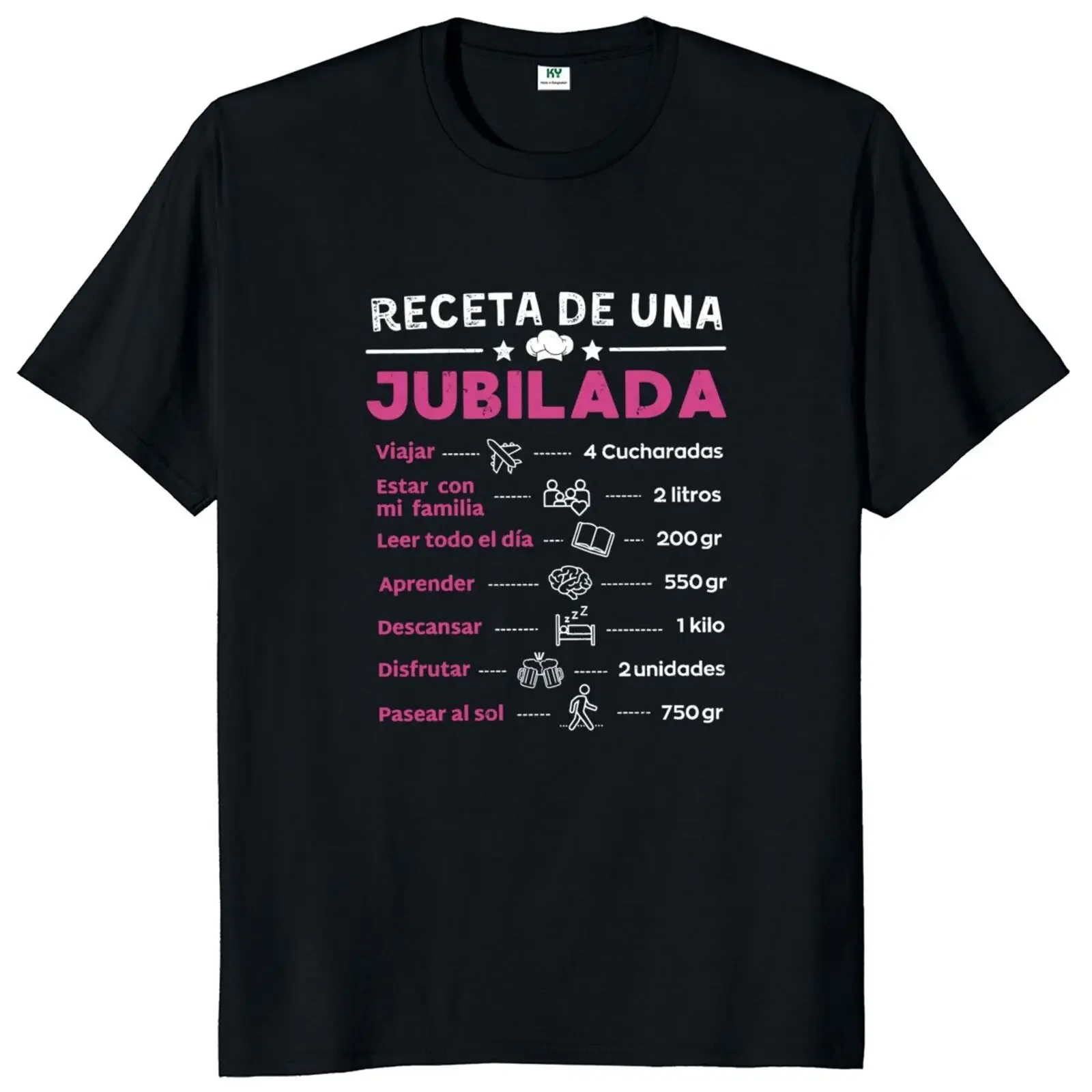 Recipes For Retirees T Shirt Spanish Retired Mom Papa Retirement Gift Retro Tops O-neck Unisex 100% Cotton Soft Tee Tops EU Size