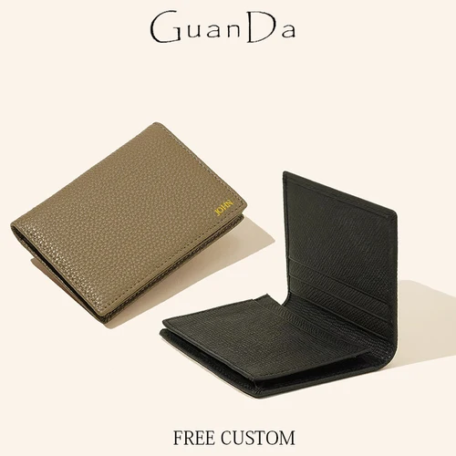 정품 가죽 커스텀 이니셜 남성용 카드 지갑, 간단한 각인 문자 대용량, 휴대용 비즈니스 카드홀더 선물 