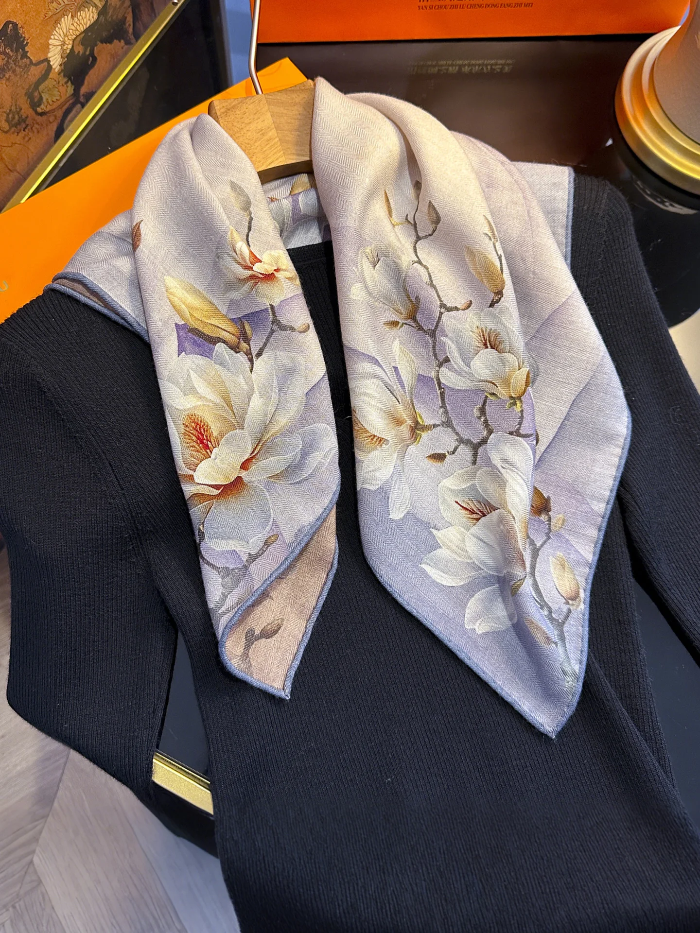 silk-wool-scarf-square-women's-mom-sle-scarf-thin-model-spring-lightweight-luxury-feel-netie-chinese-sle-floral-pattern