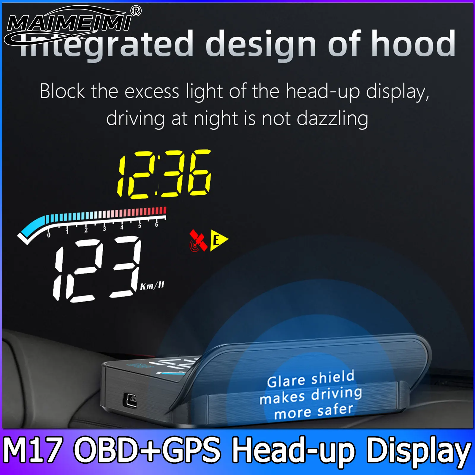 

OBD2 GPS Dual System M17 HUD Head Up Display Windshield Speed Projector Security Alarm Water Temp Overspeed RPM MPH KM/H TRIP