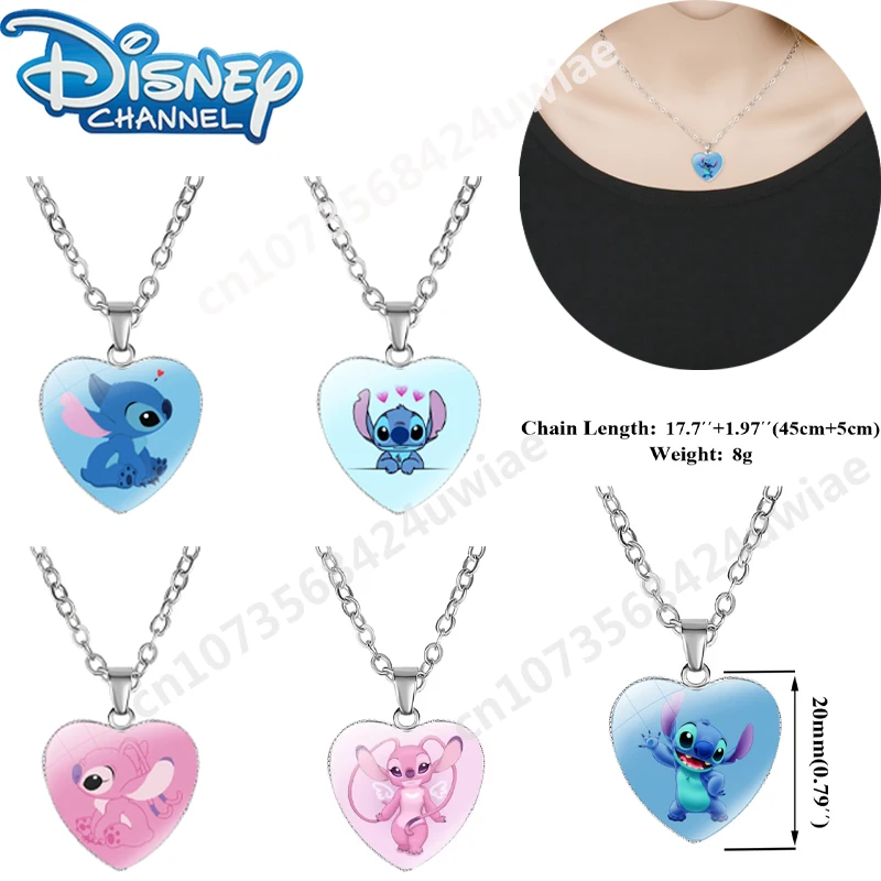 Disney Anime Lilo & Stitch Cartoon Pattern Love Shape Design Necklace Cute Stitch Angel Necklace Decoration Kdis Holiday Gifts