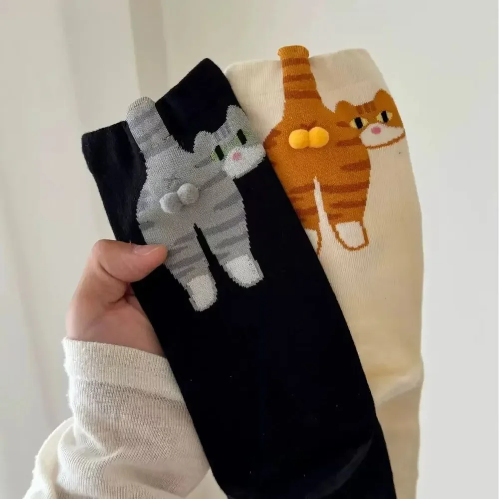 

1/2 пары носков, забавные абстрактные 3D носки средней длины с изображением кота, потрясающие хлопковые носки с рисунком кошачьего яйца, напольные носки для милых девочек, носки в подарок