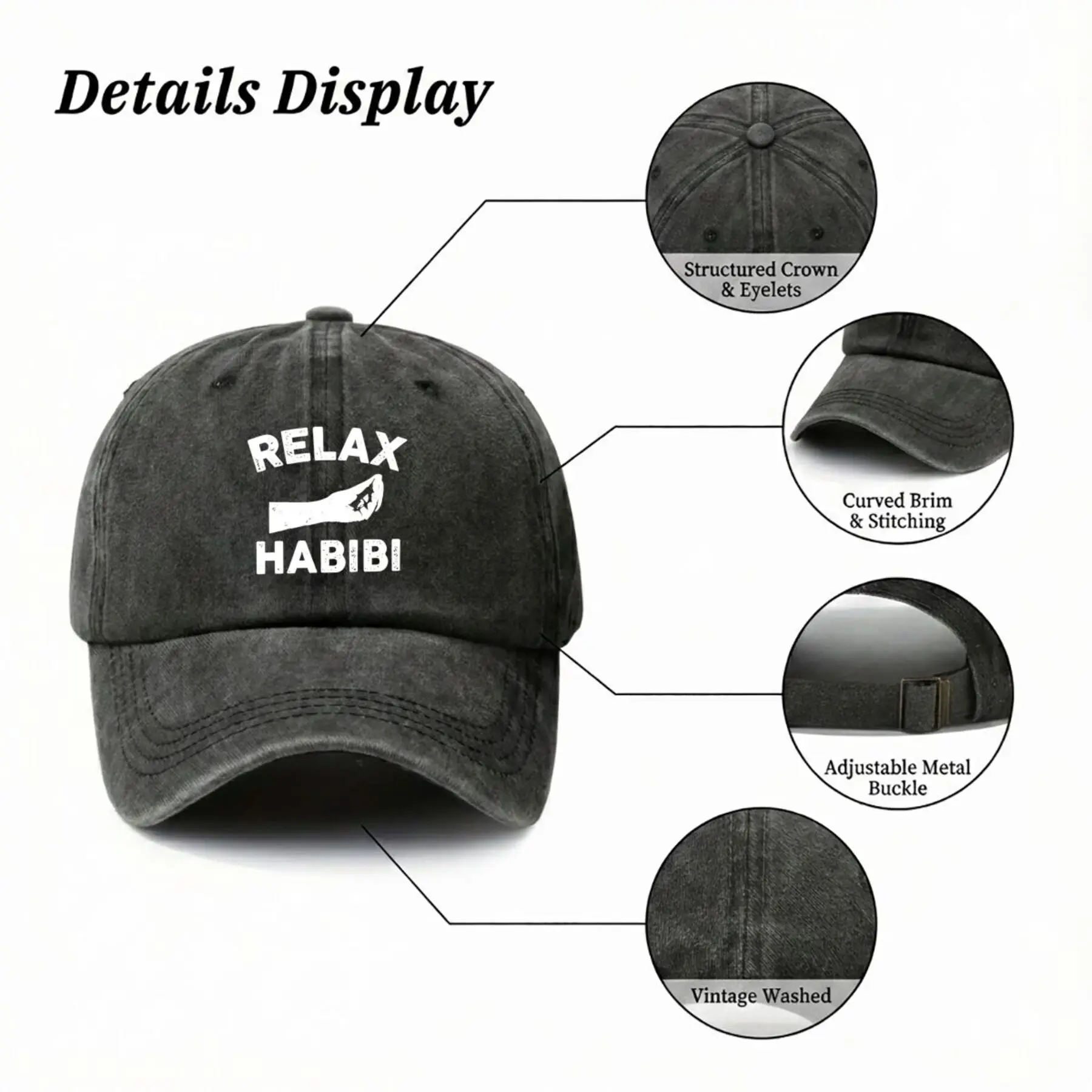 Habibi Relaxation Travel Hat Perfect for Running Fitness and Outdoor Activities Lightweight Cap W Washed Distressed Baseball Cap