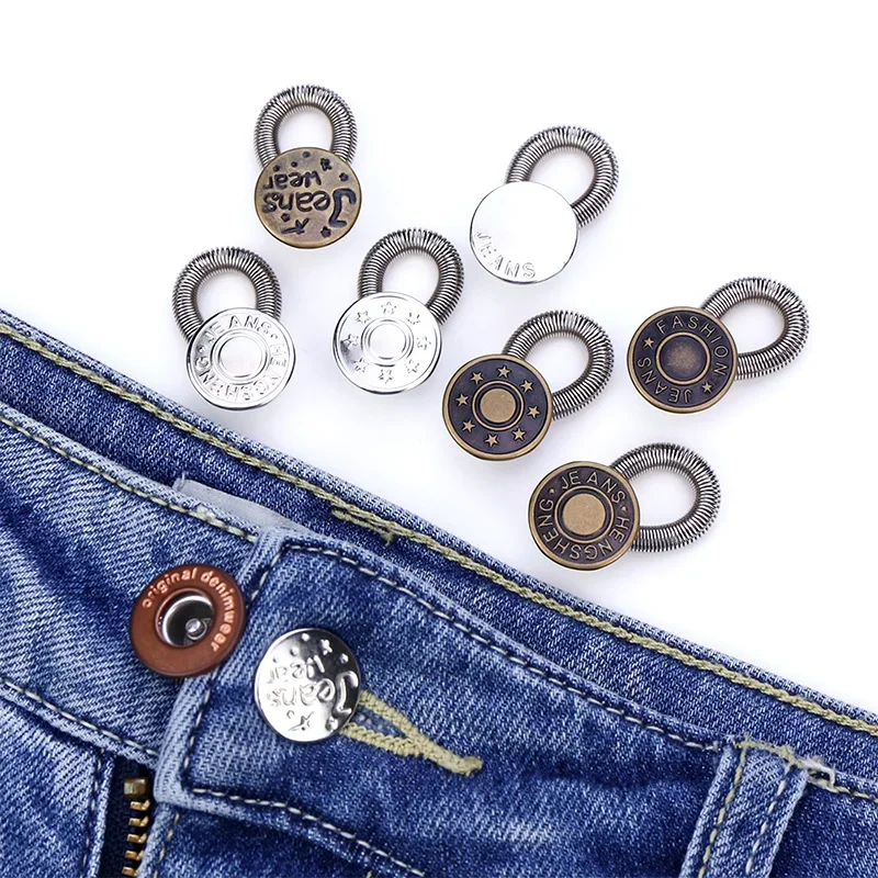 1/5/10/20pcs Button Extender for Pants Jeans Free Sewing Adjustable Retractable Waist Extenders Metal Buttons Waistband Expander