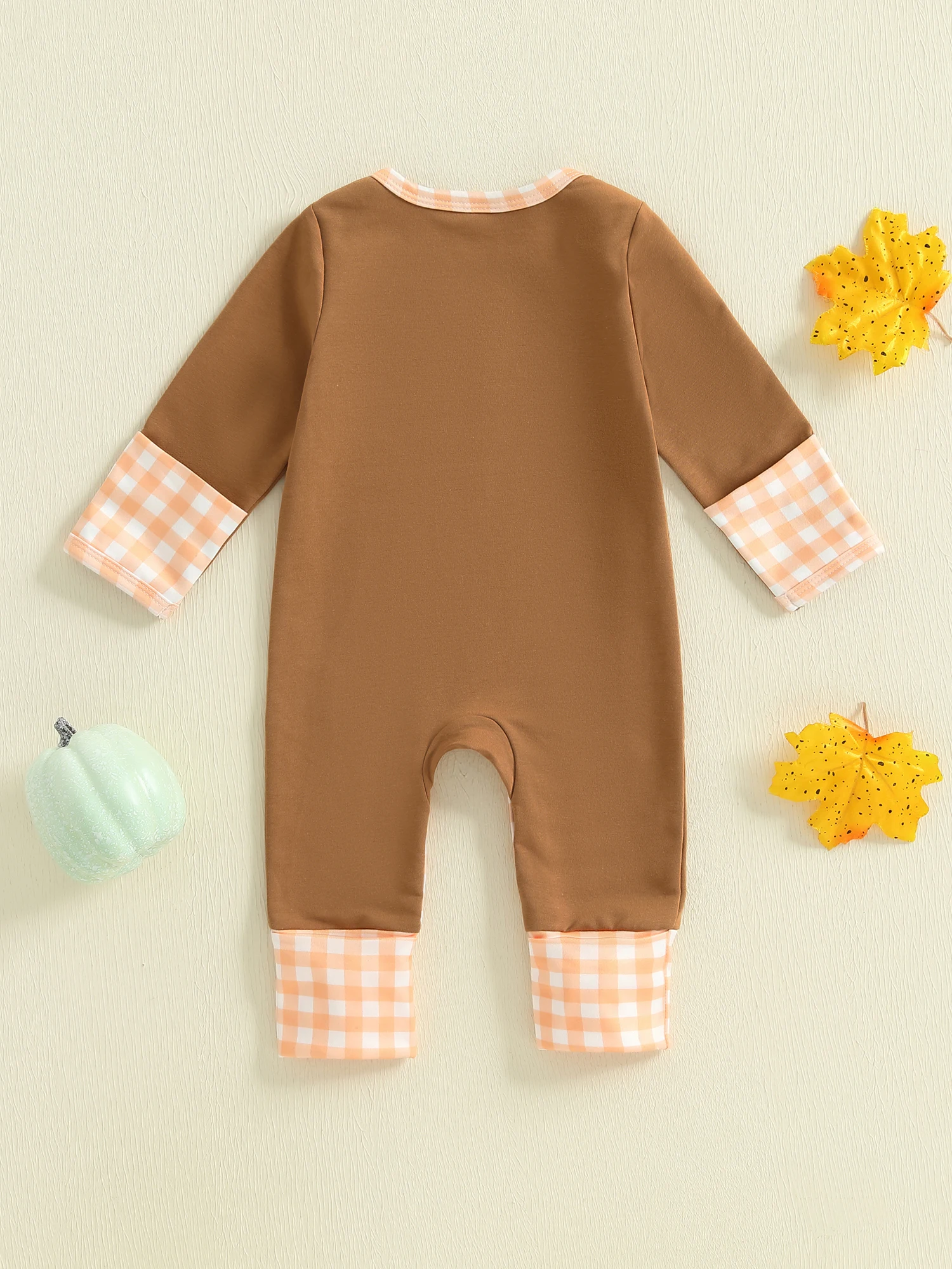 

Infant Halloween Costume Pumpkin Patchwork Long Sleeve Round Neck Animal Embroidery Romper Jumpsuit