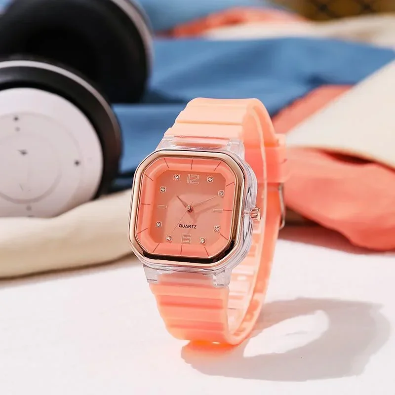 Reloj de cuarzo cuadrado de silicona de colores caramelo para mujer, reloj Digital multifuncional deportivo Simple, reloj de moda para hombre y mujer