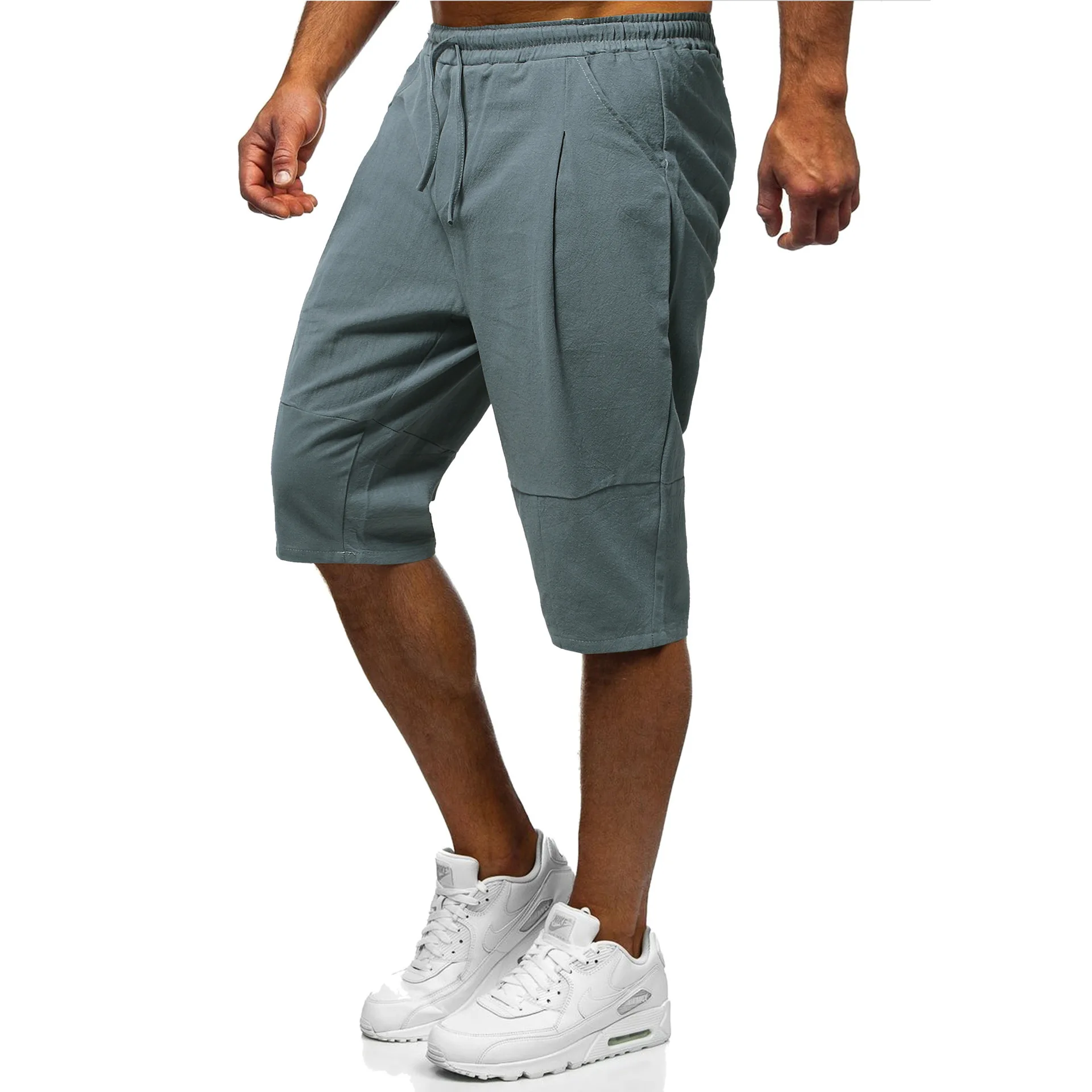 

Summer Thin Cotton Linen Material Small Foot Fitn Men's Large Size Five-Part Pants Straight Leg Casual Trousers
