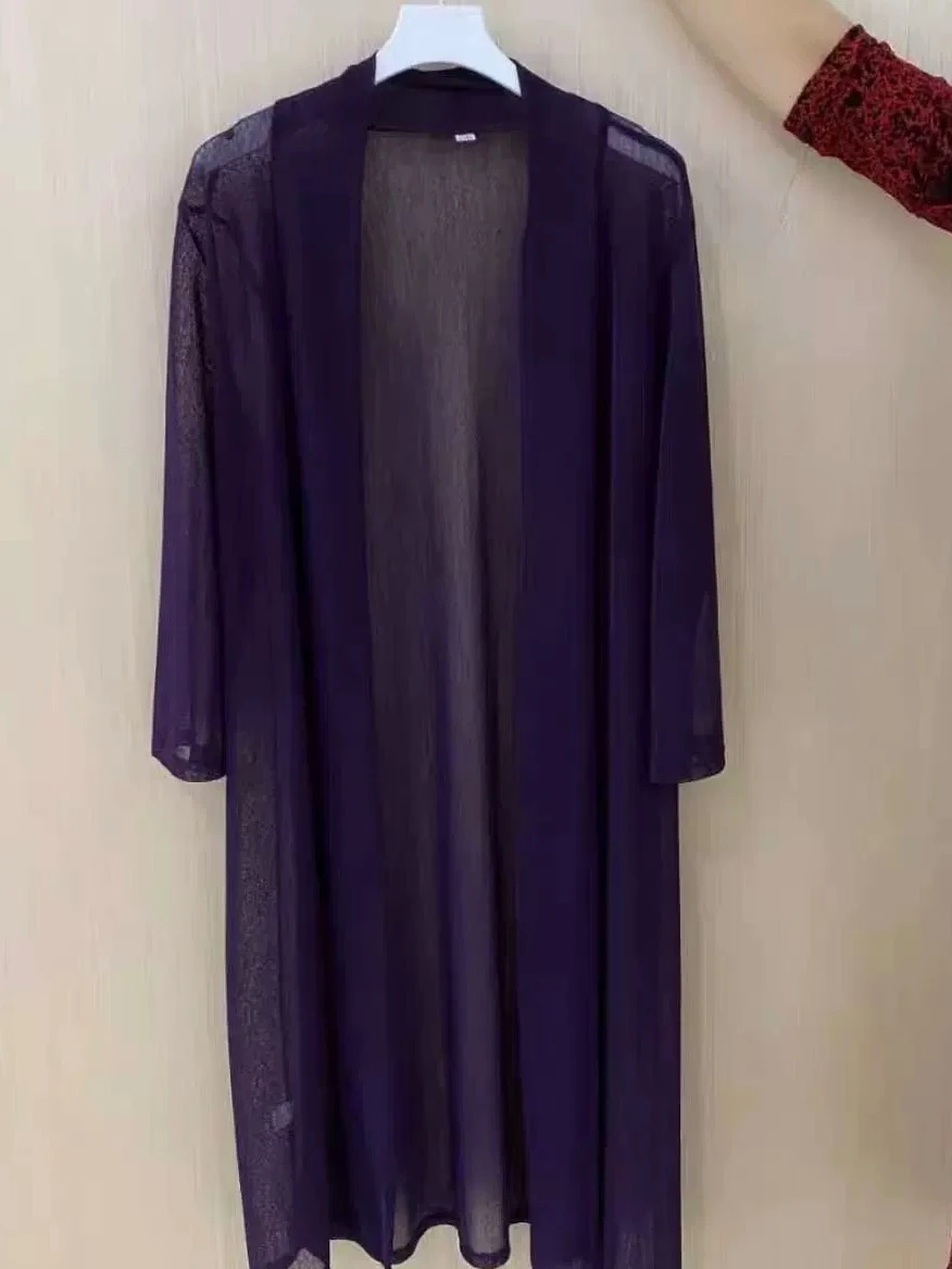 Thin Ice Silk Open Cardigan Mid-Length Outerwear Long Sleeve Women's Autumn Fashion Air Conditioning Shirt Windbreaker