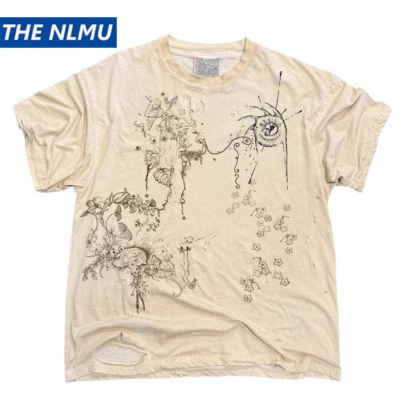 

Vintage Distressed Short Sleeve T-Shirt Retro Graphic Ripped T Shirt Grunge Style Casual Tee Tops Unisex Y2K 100% Cotton