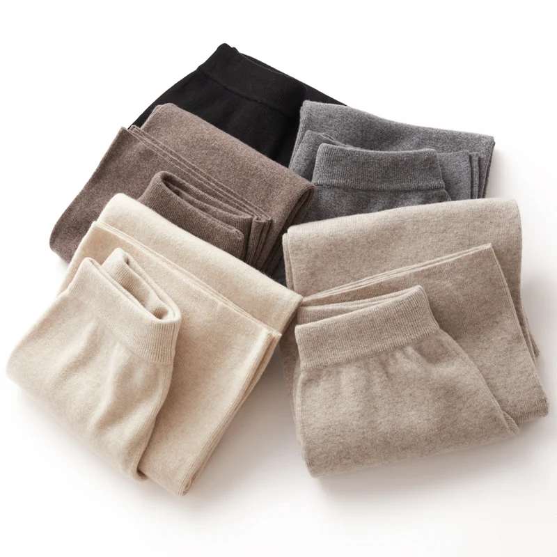 Imagem -06 - Calças de Perna Larga de Cashmere Longo 100 de lã Pura Mulheres Largas Calças de Perna Cor Sólida Tricô Feminino Casual Solto Outono e Inverno