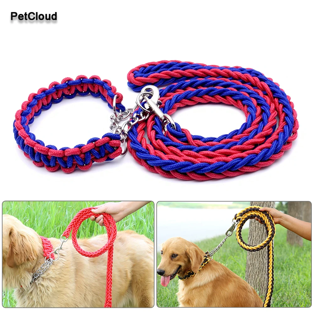 Nylon Braided Leads Dog Leash Rope And Collar For Dog Traction Rope Thick Pet Training Running Walking Dog Leashes Supplies