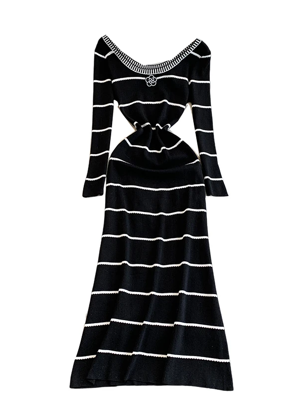 الخريف الرغبة النقية U-Ne التخسيس تصميم أقحوان نمط محبوك طويل الدكتور المرأة تنوعا شيك مخطط ألف خط الدكتور