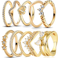 18K Gold Plated 925 Silver Crown Ring Europe Original Gold Color Butterfly Finger Ring Women Fine Jewelry Gift