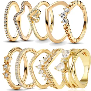 Cincin Mahkota Perak 925 Berlapis Emas 18K Cincin Jari Kupu-kupu Warna Emas Asli Eropa Hadiah Perhiasan Halus Wanita 8 cincin emas 18k penjualan terbaik - №