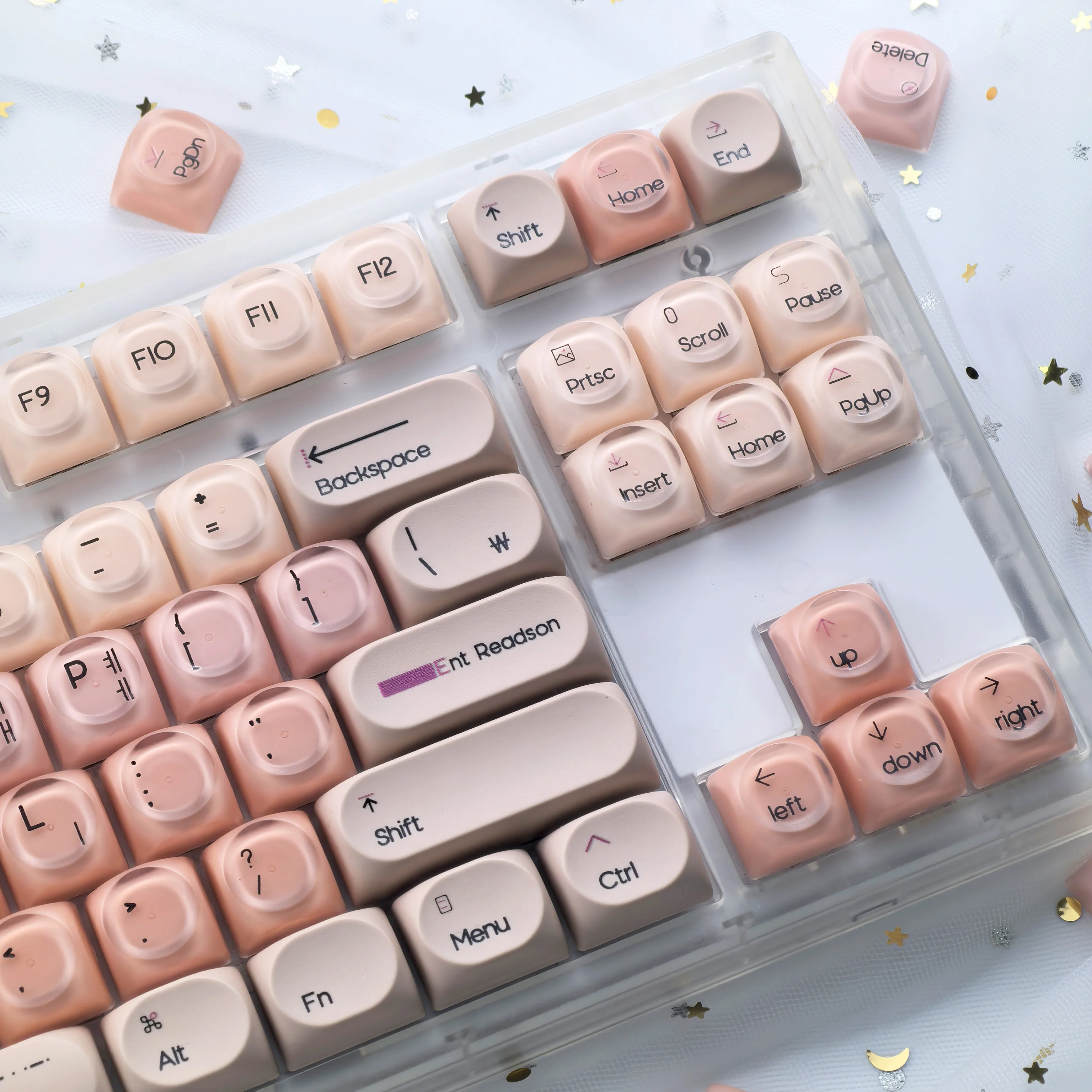 Capuchons de touches coréens roses, fond de teint liquide, 136 touches Hoa Pbt + Pc, ronds, mignons, pour clavier mécanique Mx