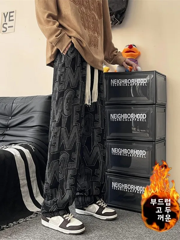 Thiened Fce Autunno Inverno Pantaloni casual da uomo Pantaloni lunghi larghi in velluto a coste a gamba larga Vintage Taglio dritto Marchio Faion