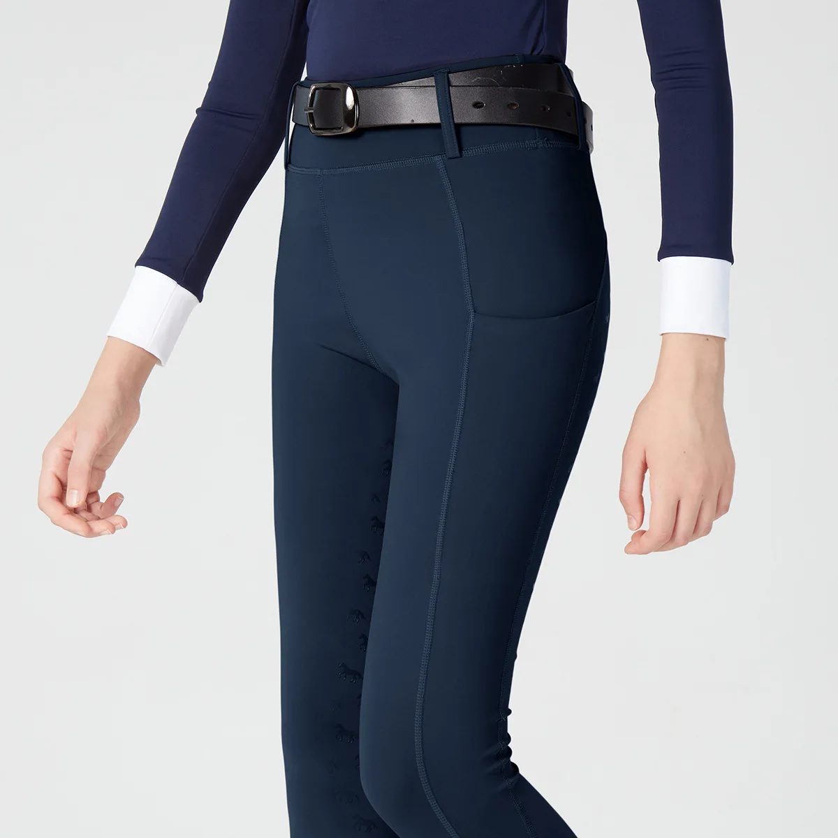 زي مسابقة الفروسية للأطفال بمقعد كامل من السيليكون وحزام مضاد للانزلاق وجيب للفروسية سروال ركوب ضيق عالي الخصر