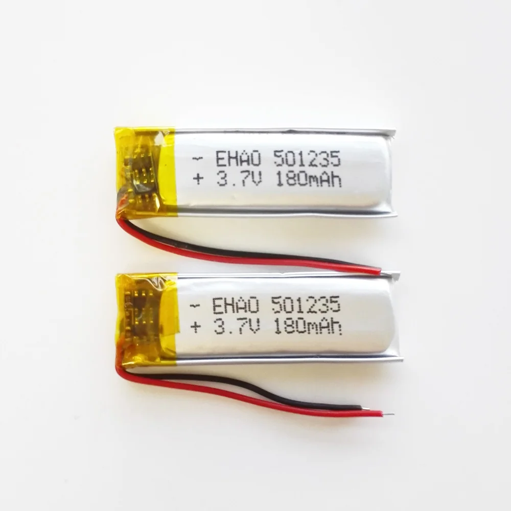 2 PCS 3.7V 180mAh 501235 Lithium Polymer Lipo Rechargeable Battery For MP3 Bluetooth Headset Video Pen Recorder 501235 5x12x35mm