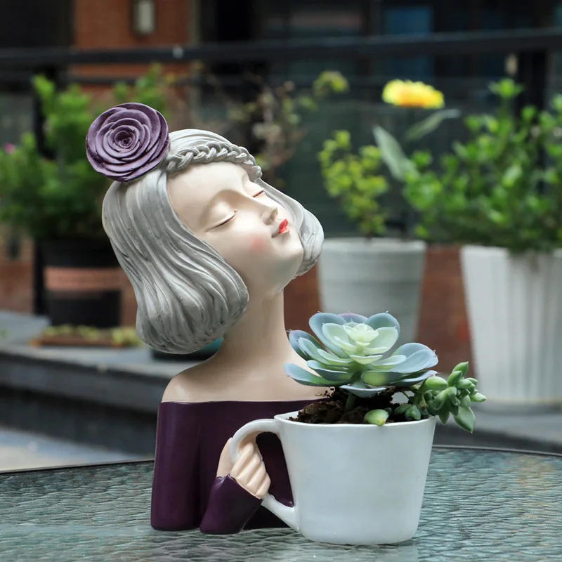 Outdoor Garden Decoration Accessory Cute Girl Succulent Plants Flower Pot Handicrafts Courtyard Kindergarten Balcony Decorative