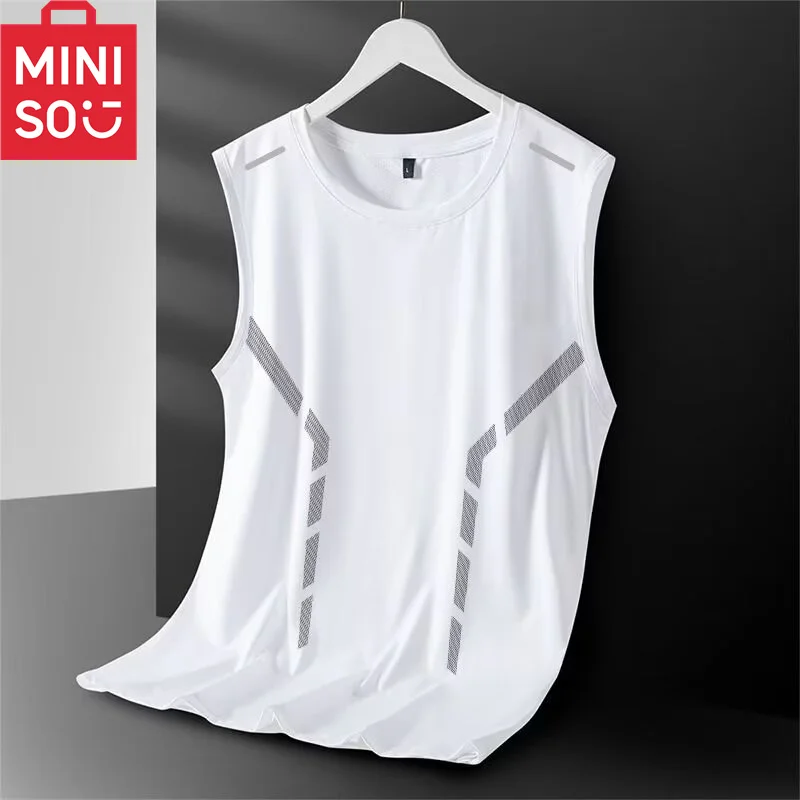 MINISO Tank Top Men's Trendy Thin Breathable Quick Drying Sports Casual Wide Shoulder Men's Round Neck Sleeveless T-shirt Trendy