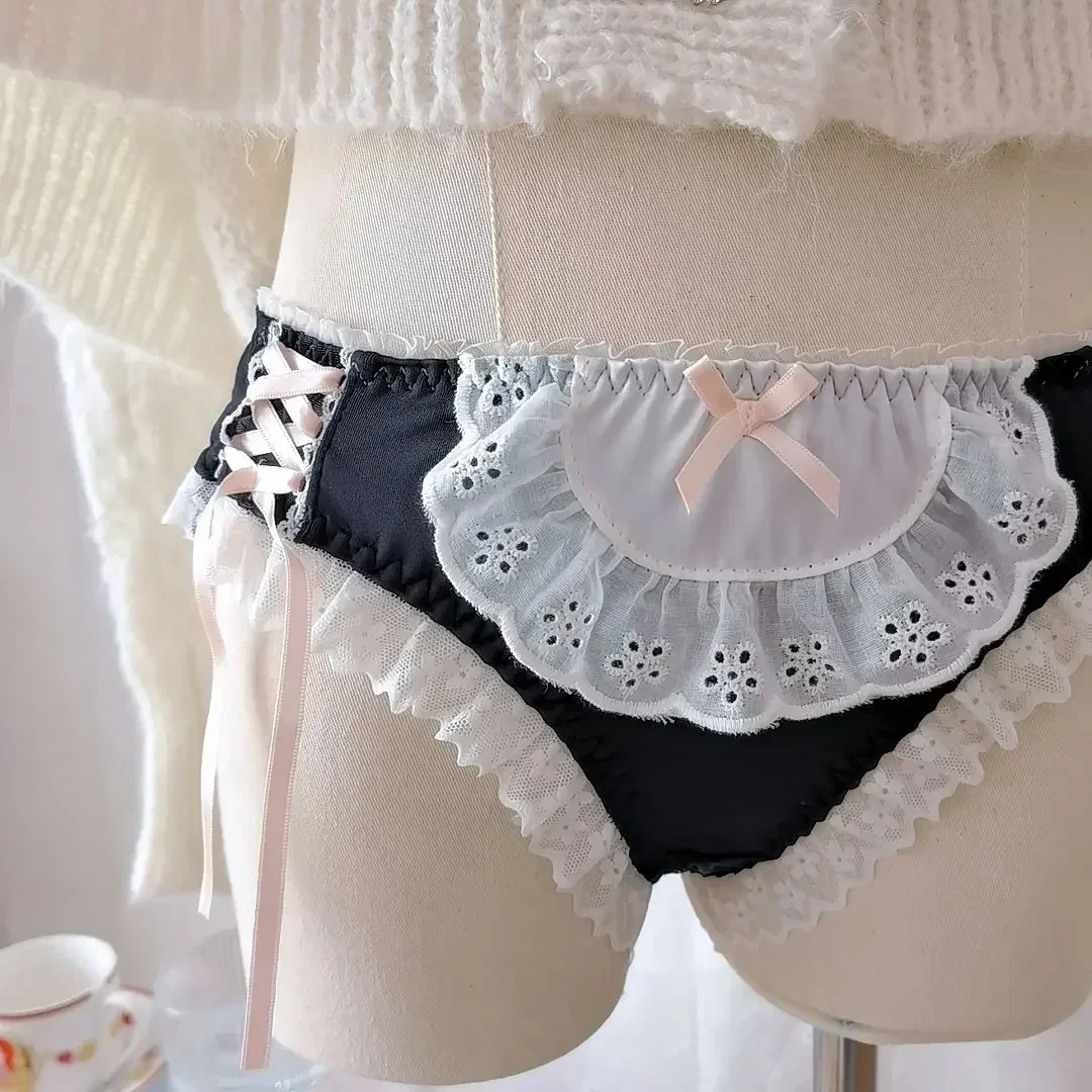 Cute Kawaii Lace Panties Women Japanese Cotton Shorts Sexy Lingerie Lolita Lace Up Romantic Lingerie G String Underwear Women