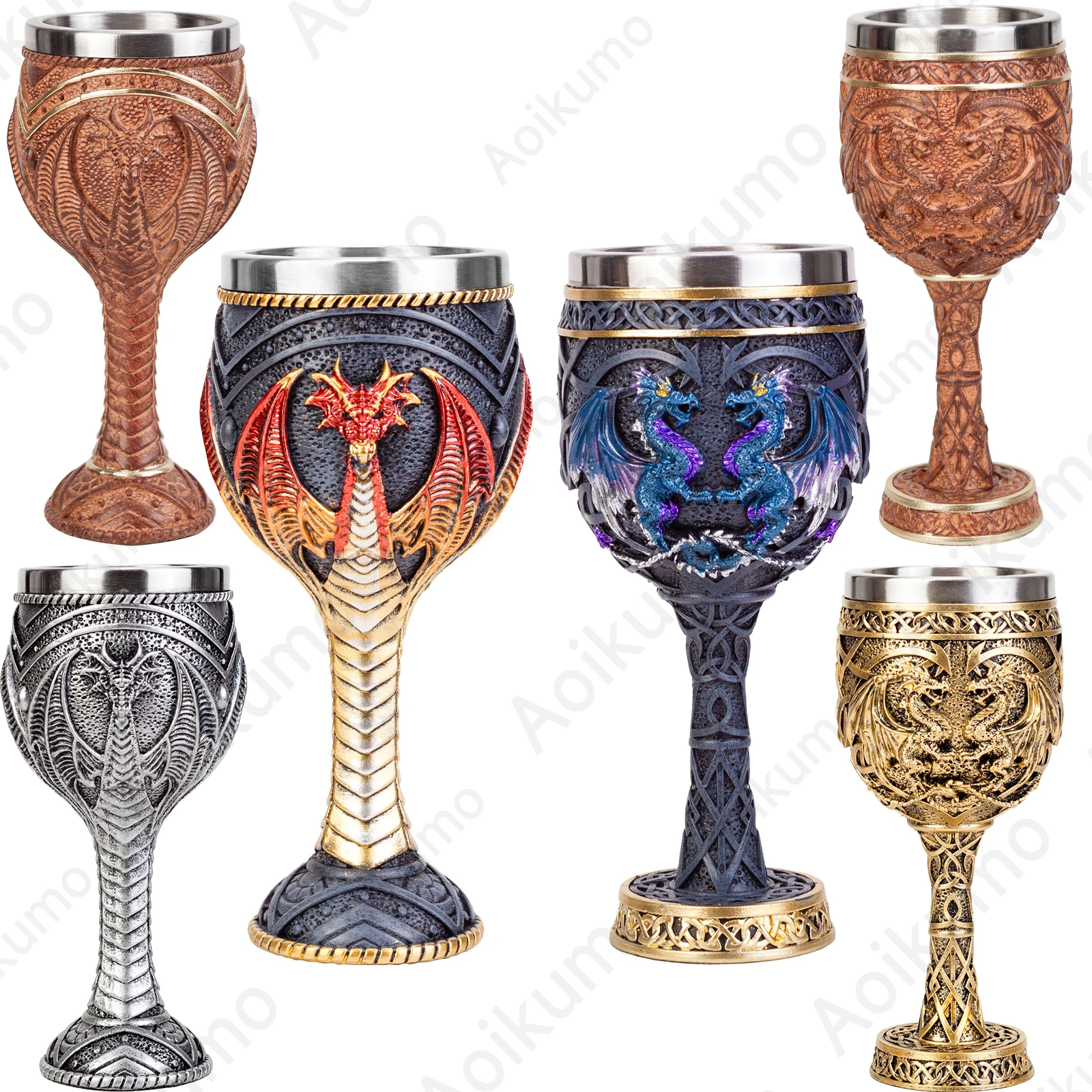 كأس التنين المزدوج ، الفولاذ المقاوم للصدأ ، إدراج الزجاج النبيذ ، ترينك ، كلش ، شفرة البحر ، شفرة اللهب ، الكأس الخيالية #6