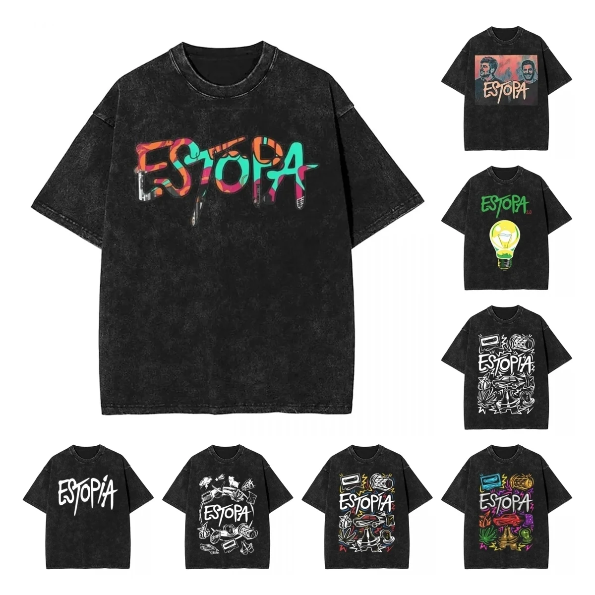 Estopa Tour Rock Band camisetas lavadas ropa de calle Hip Hop novedad camisetas música Pop guitarra camisetas hombres mujeres manga corta Harajuku
