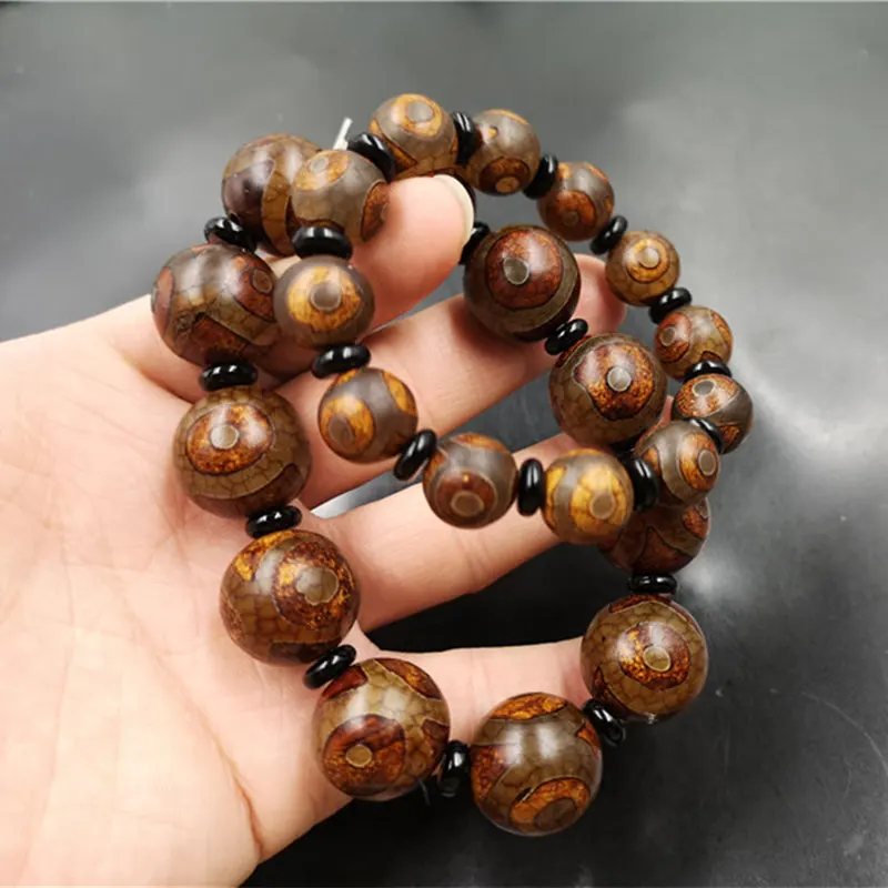 

Wanyu wholesale Tibetan vintage agate bracelet men's and women's 20mm three-eyed dzi agate bracelet