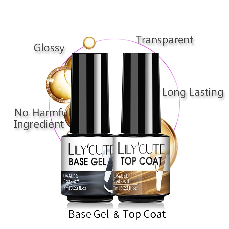 LILYCUTE 7ml Base Top Coat Smalto Gel UV Soak Off Semi Permanente Nail Art Gel Vernice Base Gel Top Coat Vernice Gel