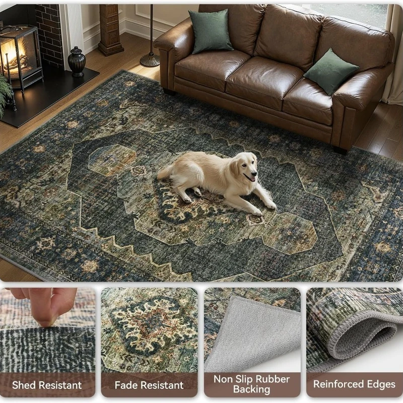 Nordic Style Living Room Carpet Retro Geometric Pattern Bedroom Rug Machine Washable Non-slip Fashion Luxury Coffee Table Mat 러그 view 5