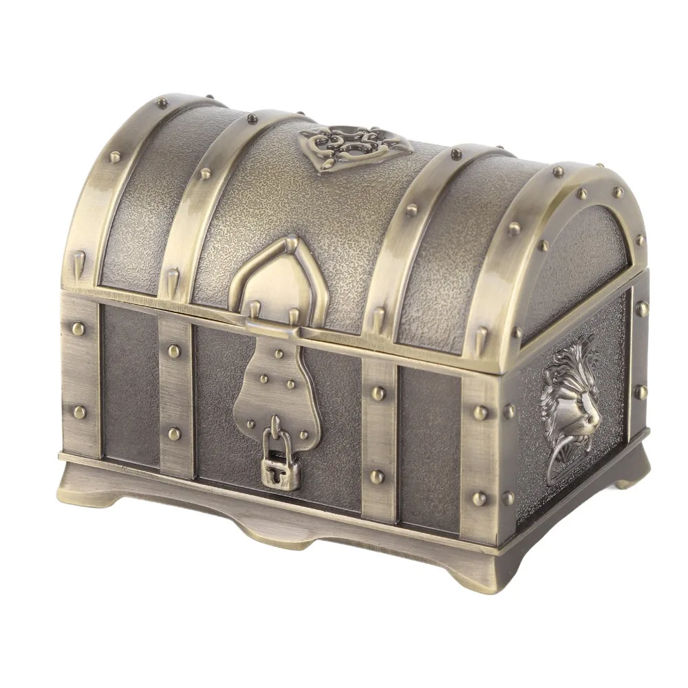 Zinc Alloy Jewelry Trinket Box Velvet Lining Engraved Pattern Jewelry Storage Case Antique Bronze Compact Size