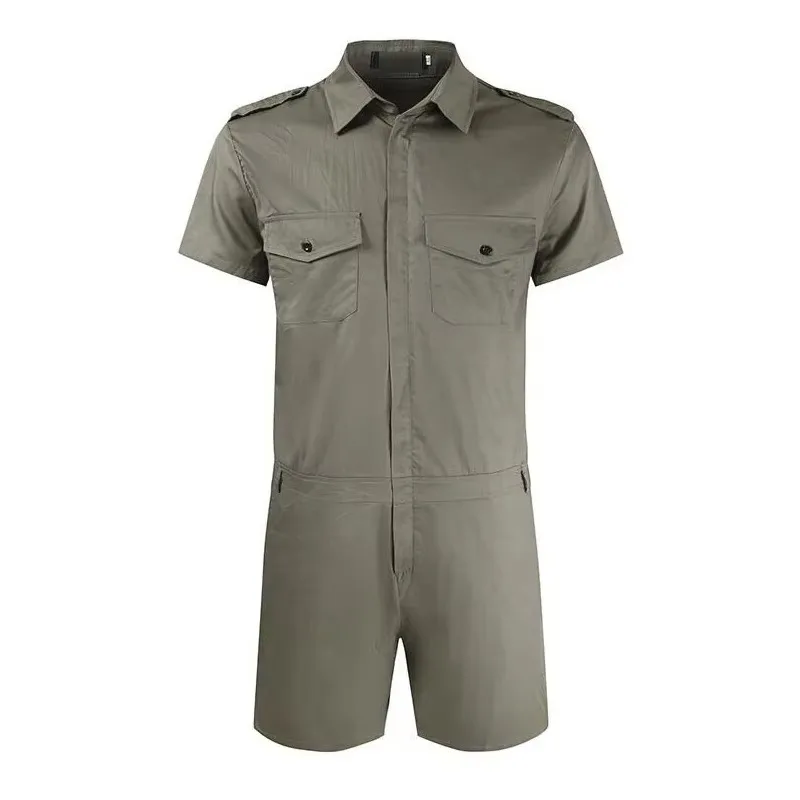 Casual Overalls Playsuit Shortalls Romper Safari Cotton Jumpsuit Men's Workout Fitness Bodysuit Short Sleeve