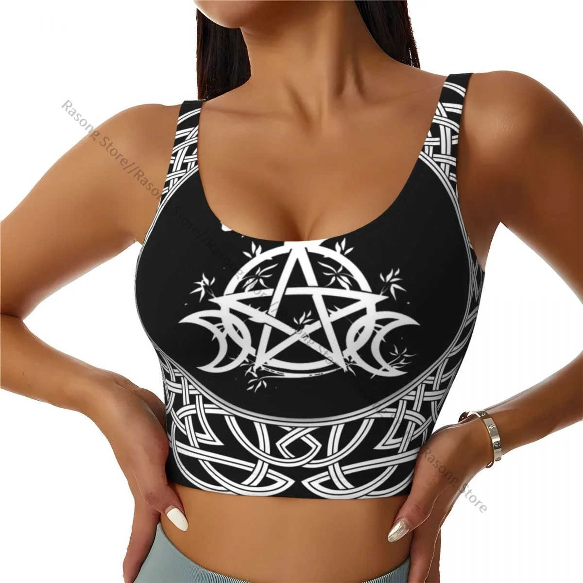 Sports Bra Women Running Yoga Clothes Vest Triple Moon Winged Cat Pentacle Witch Gathering Fitness Vest