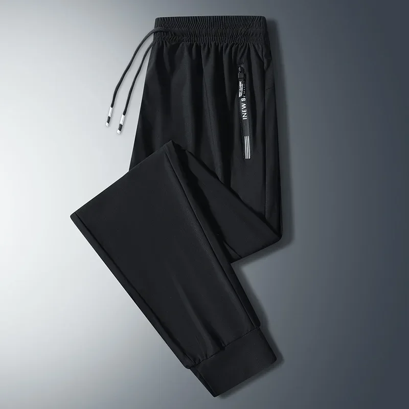 

Joggers Men Ice Silk Elastic Pants Korean Fashion Summer Thin Fit Tie Leg Straight Tube Quick Dry Breathable Sports Casual Pants