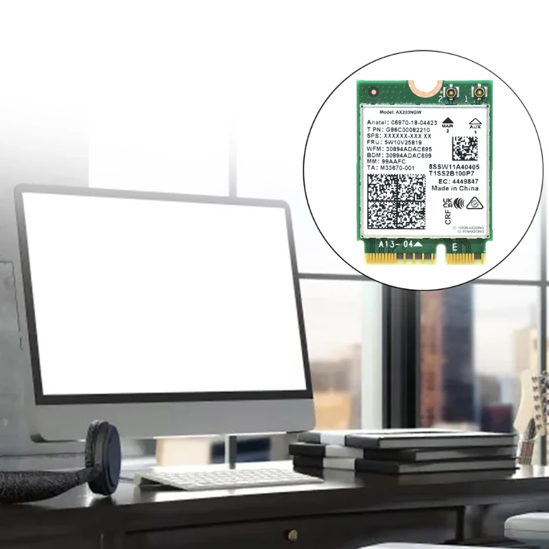 การ์ดเครือข่าย M.2 WiFi6 AX203NGW AX203 574Mbps 2.4GHz, 1200Mbps 5GHz 5.2