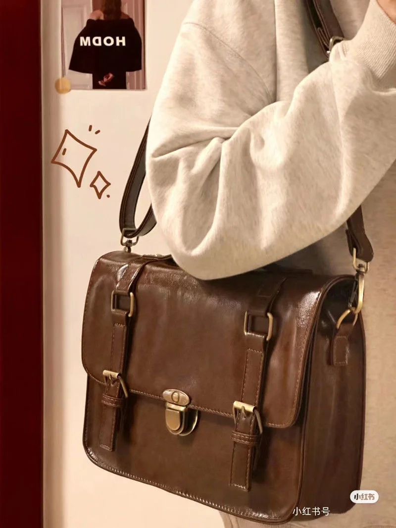 Women\'s Handbags Trend 2023 Vintage Postman Leather Girls Shoulder Bag Female Casual Tote Y2K Ladies Handbag Retro Bags Women
