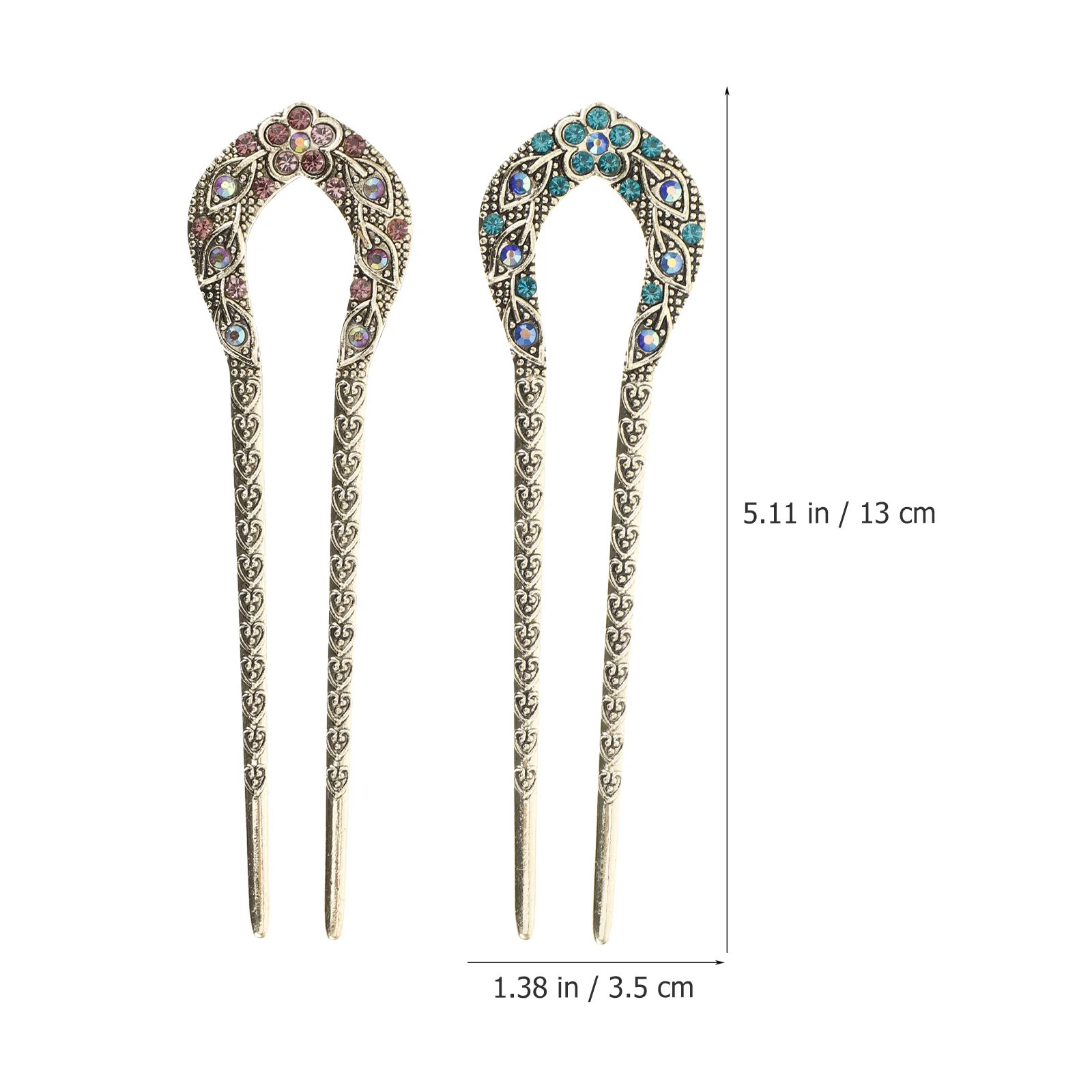 2 Pcs Franchimon Rhinestone Updo Hairpin Double Prong Chopsticks Pins for Women