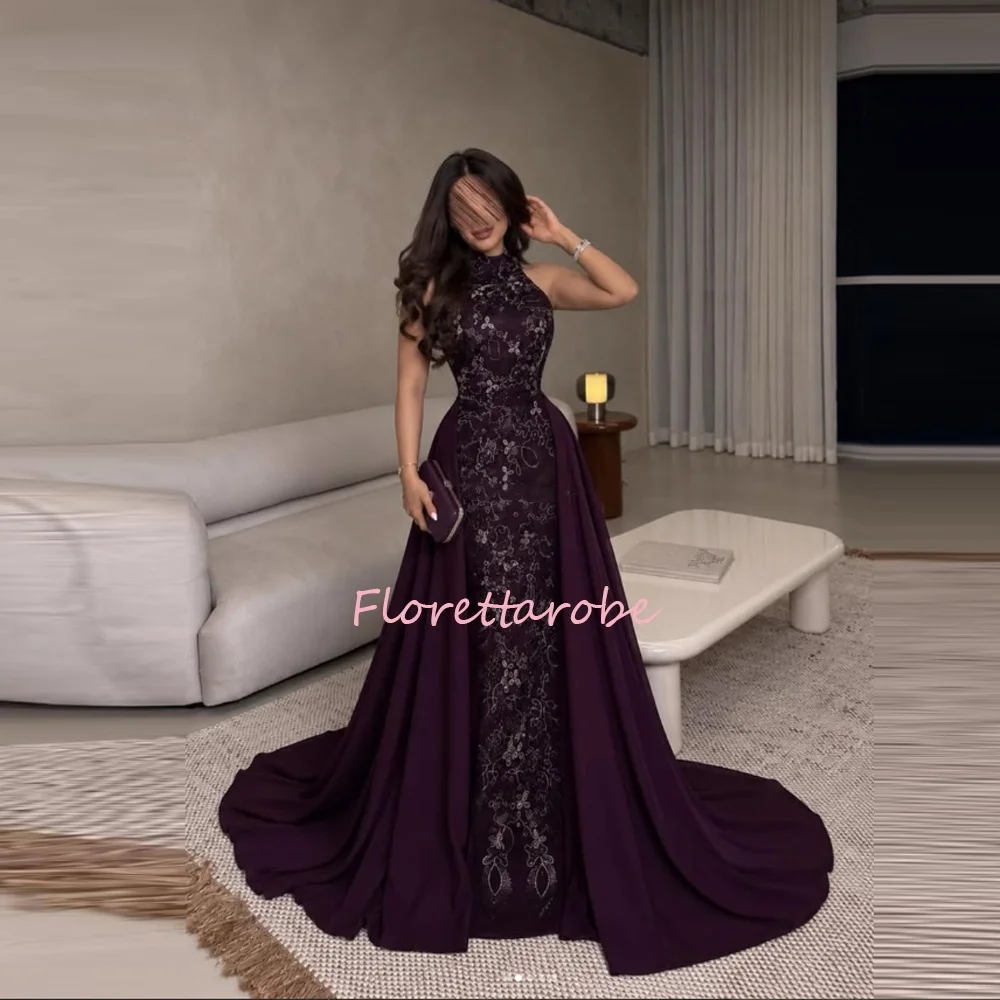Customized Dubai Women's Halter Sleeveless Evening Dresses Elegant Party Dress Appliques Beads  Mermaid Luxury Prom Dress