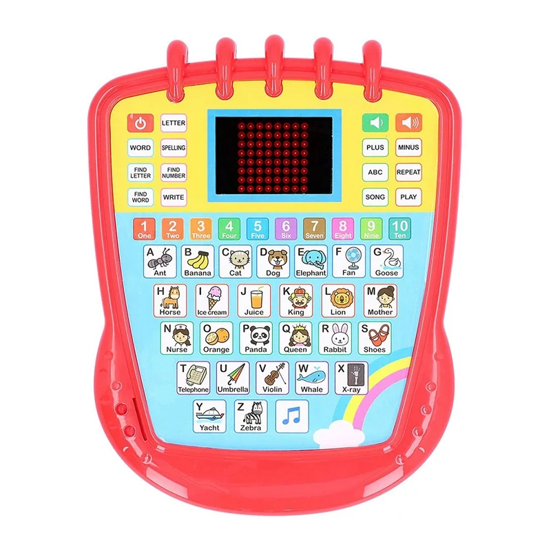 Máquina de aprendizagem de inglês, iluminação de música infantil, contato e aprender brinquedo de inglês, vários modos de aprendizagem, brinquedo interativo