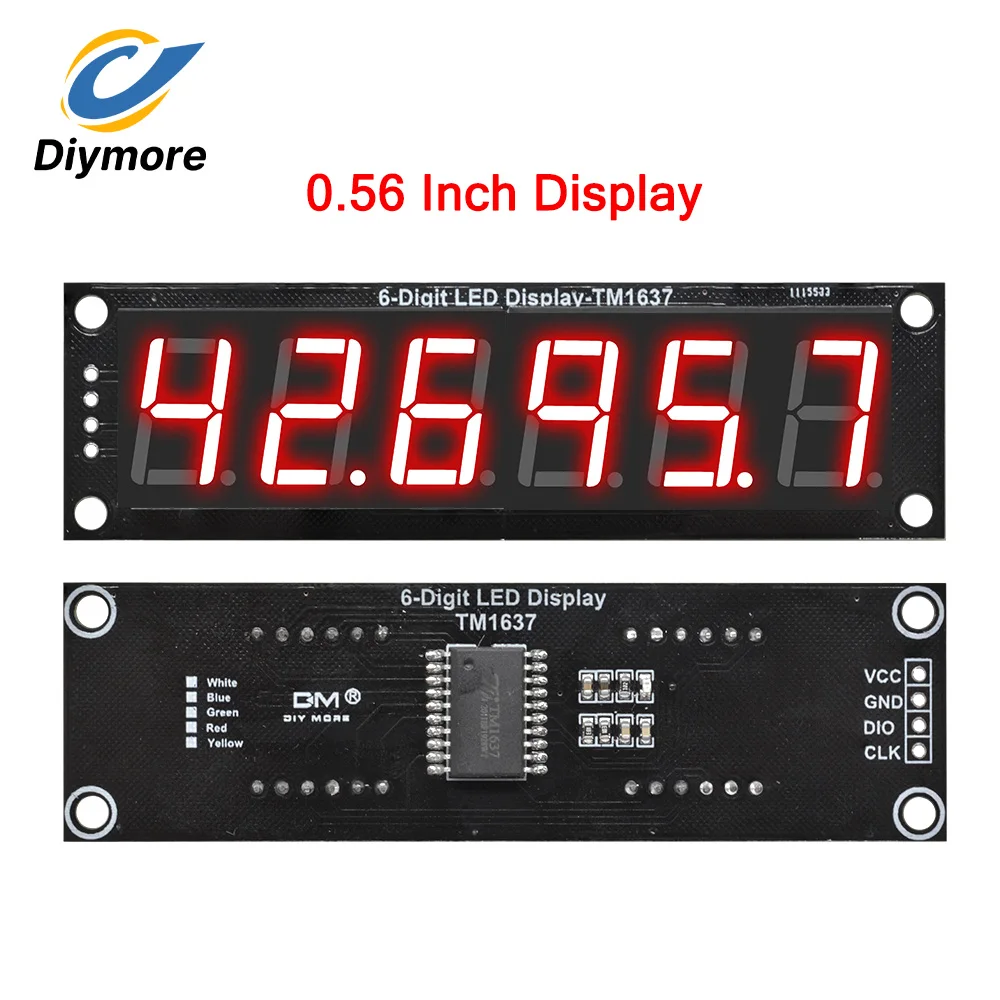 TM1637 Display LED de 0,5 Polegadas com Segmentos, Relógio de 6 Dígitos, Módulo de Matriz de Pontos de Dupla Exibição para Arduino Vermelho/Verde/Branco/Amarelo/Azul