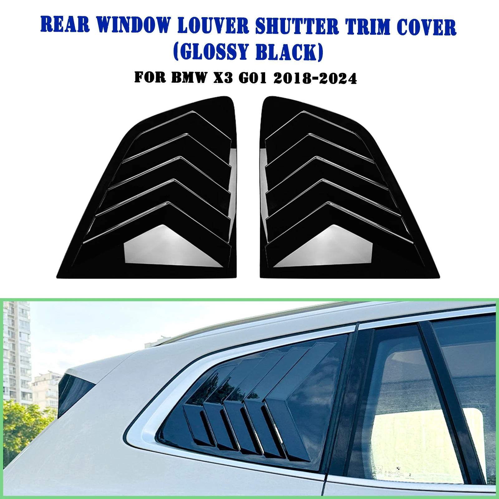 

For BMW X3 G01 2018-2024 Rear Window Side Louver Shutter Trim Cover Carbon Fiber Look/Gloss Black Tail Windshield Shield Blind